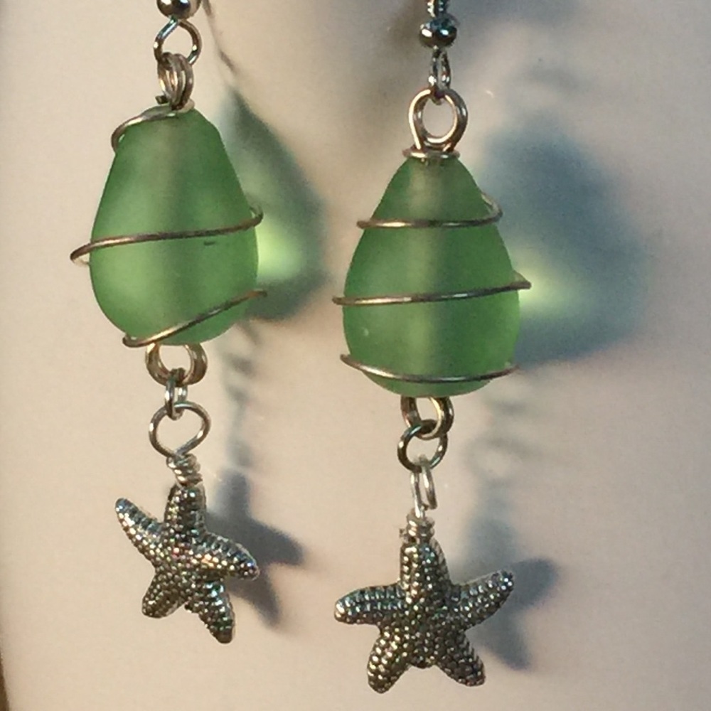 Sea Glass and Seastar Drop Earrings